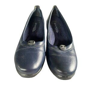 Patrizia By Spring Step Womens Size 7 Navy Leather Comfort Flats With Button